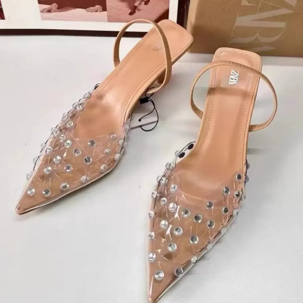 ZARA Beige Vinyl Rhinestone Heels NWT | Size 8 | Blogger Fave - Picture 8 of 16